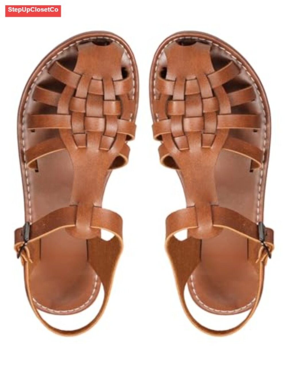 Closed Toe Flats Sandals Huaraches Faux Leather Fisherman Sandals - Picture 1 of 6